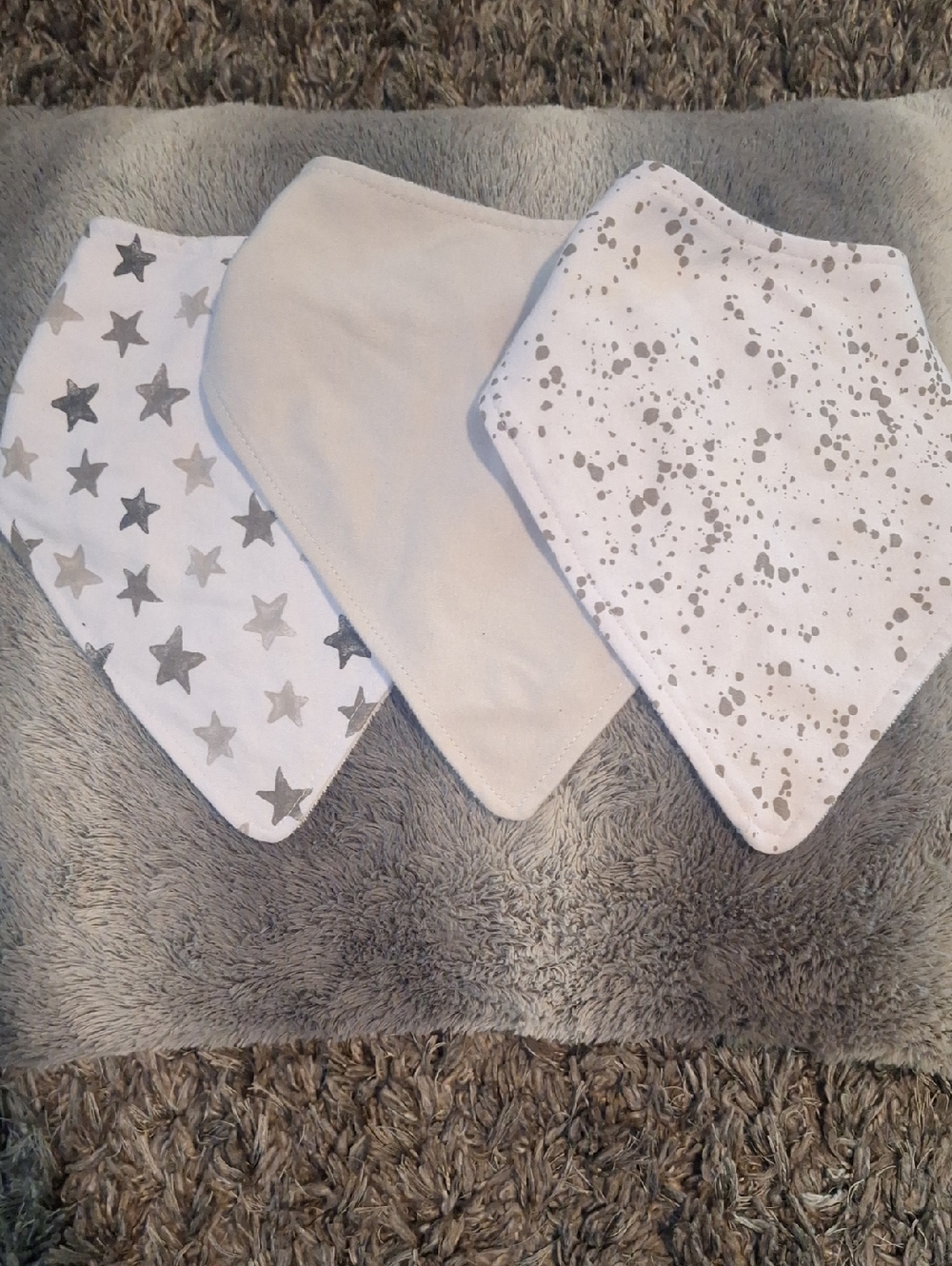 Neutral Gray Star & Speckle Bandana Bibs for Babies - 3 Pack
